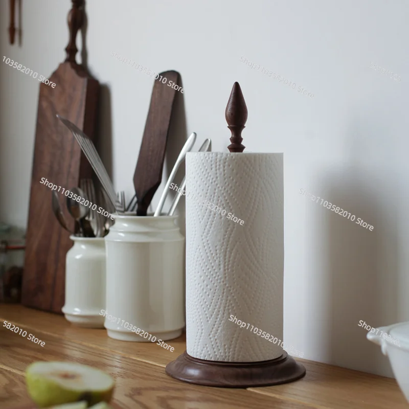 

French Retro Medieval Solid Wood Kitchen Tissue Holder Vertical Walnut Paper Holder Roll Holder