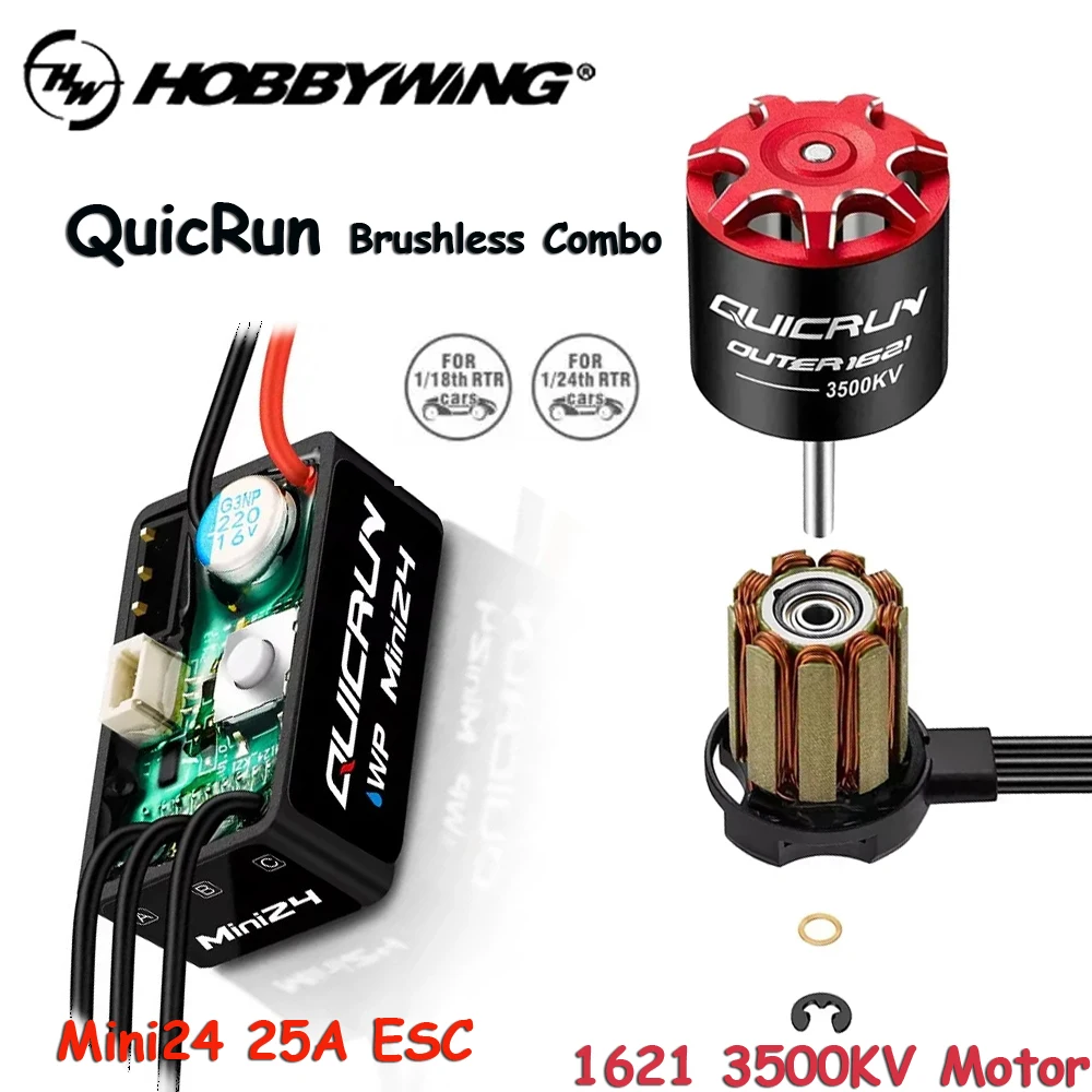 

Комбо-набор HOBBYWING QuicRun Outer 1621 3500KV Motor WP Mini24 25A ESC 2-3S Lipo Brushless для радиоуправляемых моделей автомобилей-краулеров 1/18 1/24
