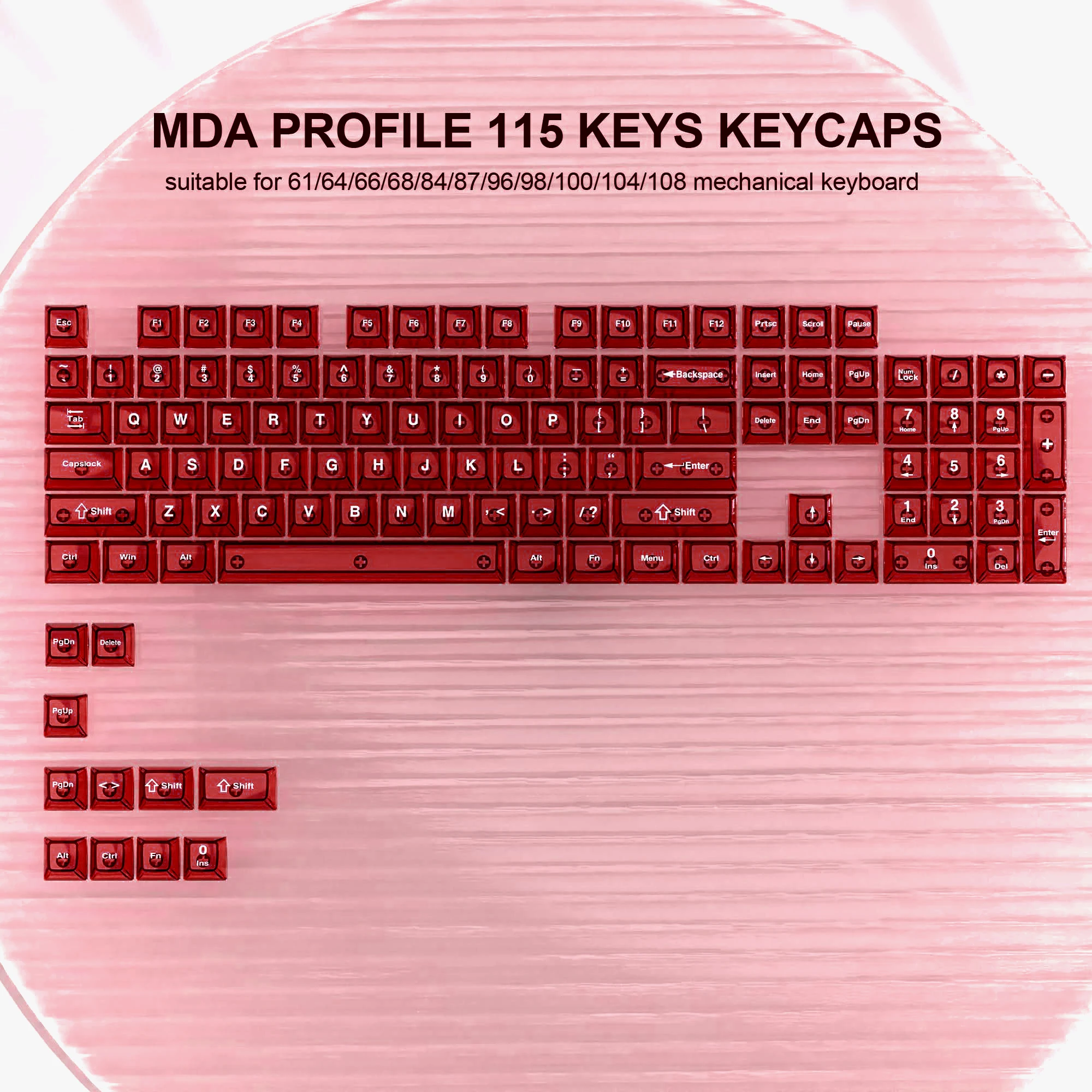 

Профиль MDA, красные прозрачные колпачки для клавиш с RGB-подсветкой, 115 клавиш, прозрачные кристаллические керамические колпачки для ПК для переключателей Cherry MX, игровая клавиатура