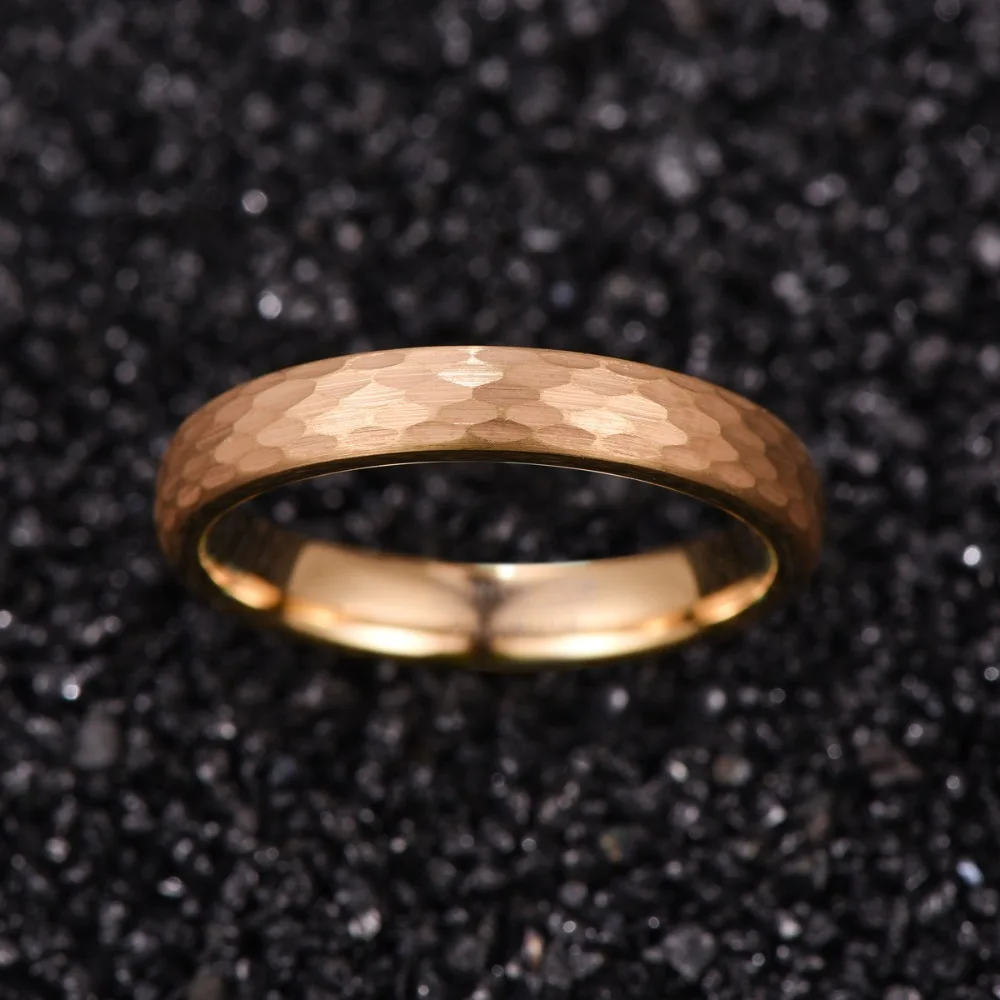 Somen 4mm Hammered Tungsten Carbide Rings For Men Women Gold Color Brushed Wedding Band Engagement Ring Jewelry Gift Comfort Fit