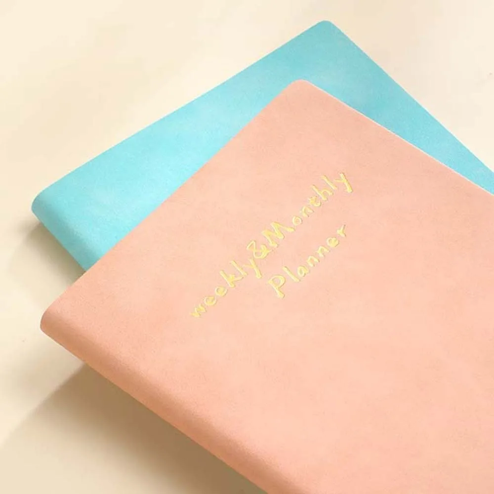 Solid Color 2025 Planner Notebook Time Organizer Daily Planner Reminder A6 Planner Notepad PU Textured Efficiency