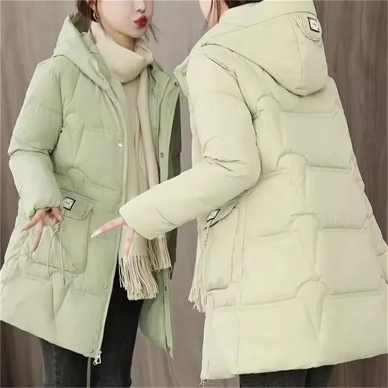 2024 New Korean Winter Women Jacket Parkas Female Long Down Down Cotton Hooded Overcoat Thick Warm Jackets Ladies Casual  Coats