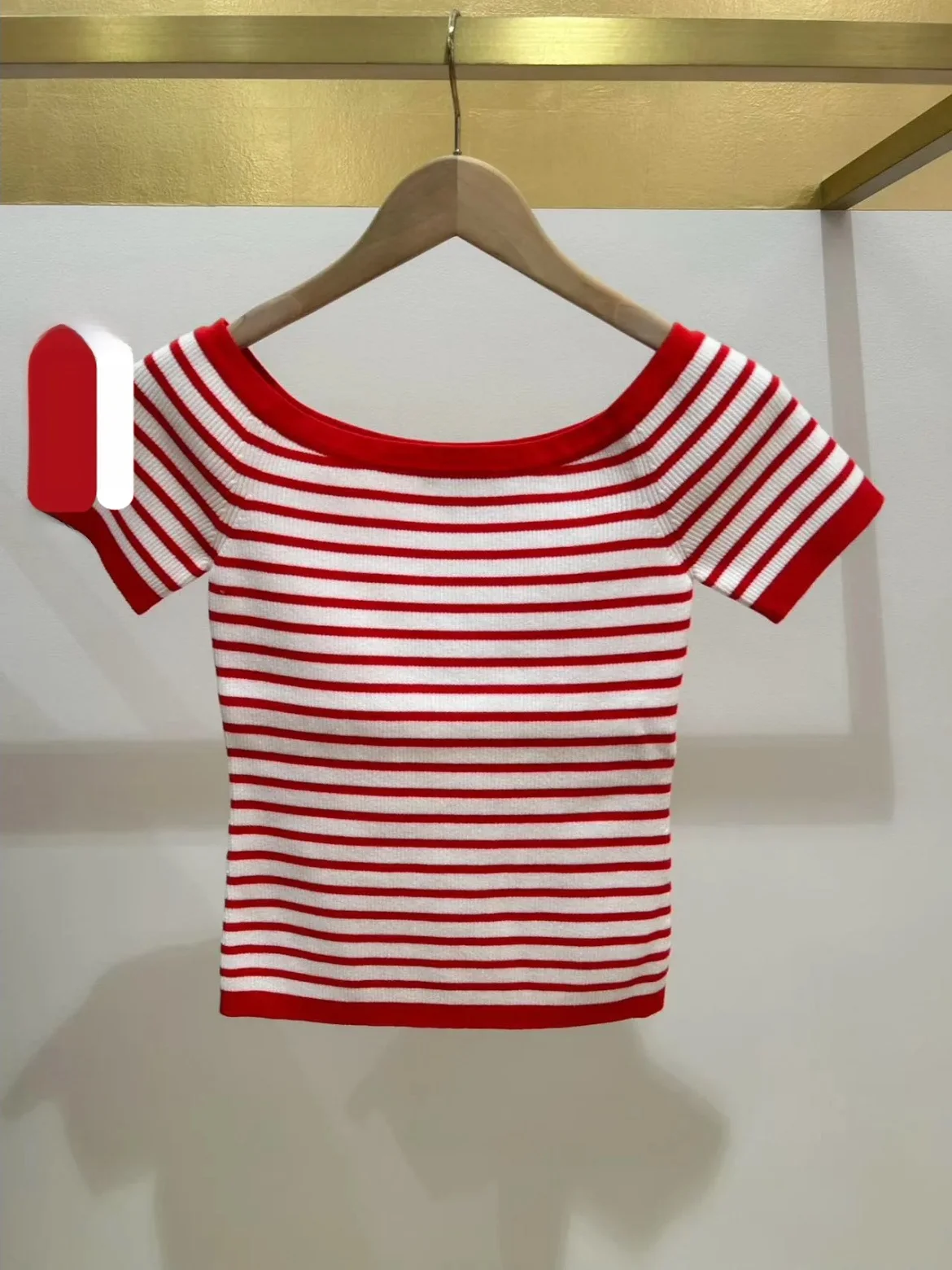 

Heidd M Home 2026 Early Spring Red Stripe Slim Fit Short Sleeve Knitted Sweater Trendy Ageless Cheeky Style Women's Fashion