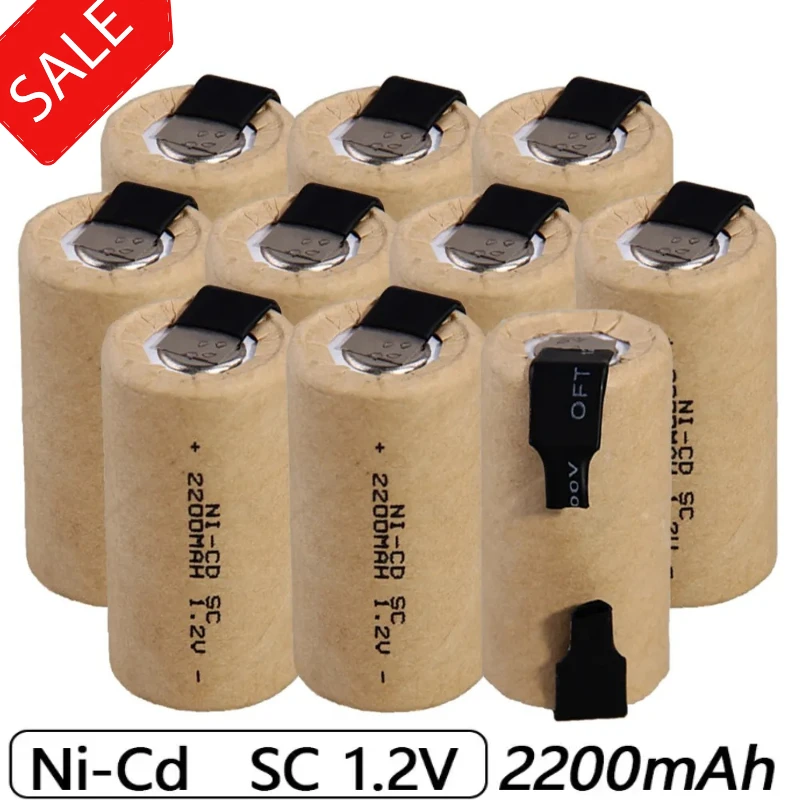 

Аккумуляторы Ni-CD SC 2200 мАч, высокомощные, типоразмер Sub C, 10C, 1.2В, перезаряжаемые, для электроинструментов, дрелей, шуруповертов