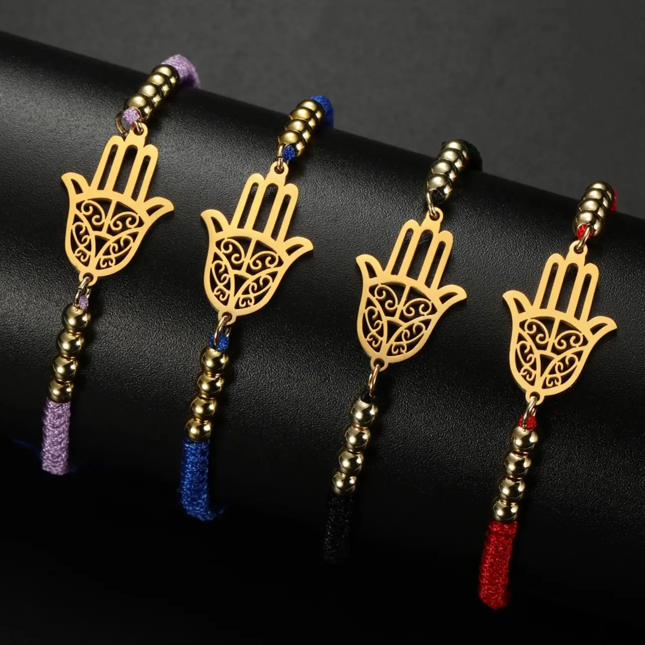 LIKGREAT Classic Hand of Fatima Adjustable Bracelets Lucky Amulet Hamsa Spiritual Jewelry Stainless Steel Men Women Wiccan Gift