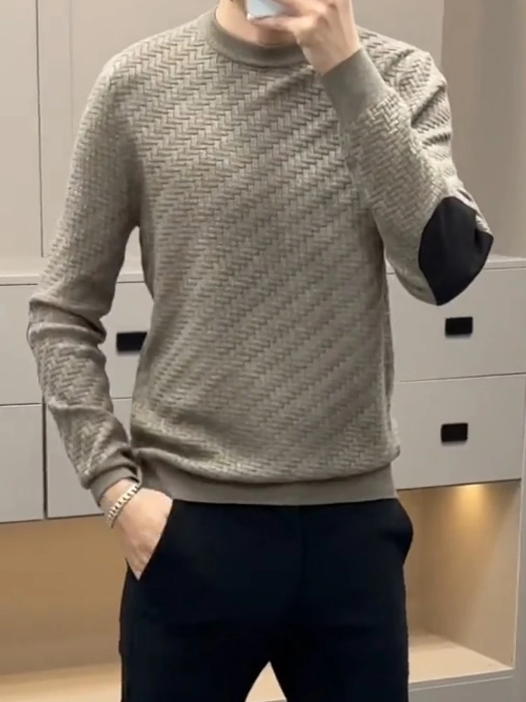 

Мужской модный трикотажный свитер с круглым вырезом, удобный, универсальный, базовый слой, повседневный, осенне-зимний, новинка