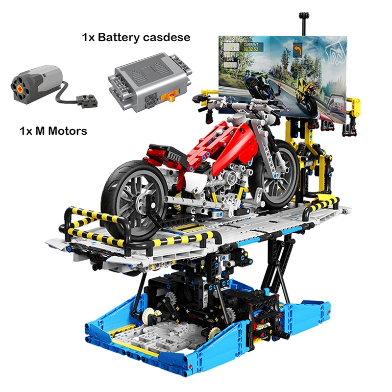 Hohe-tech Motorrad Prüfstand Display Stehen Gebäude Block MOC Mechanische Getriebe Pädagogisches Spielzeug Für Kinder Bau Geschenk