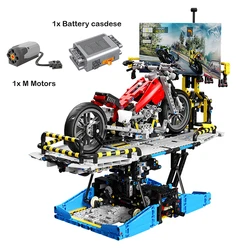 High-tech Motorcycle Test Bench Display Stand Building Block MOC Mechanical Gear Educational Toys For Children Construction Gift