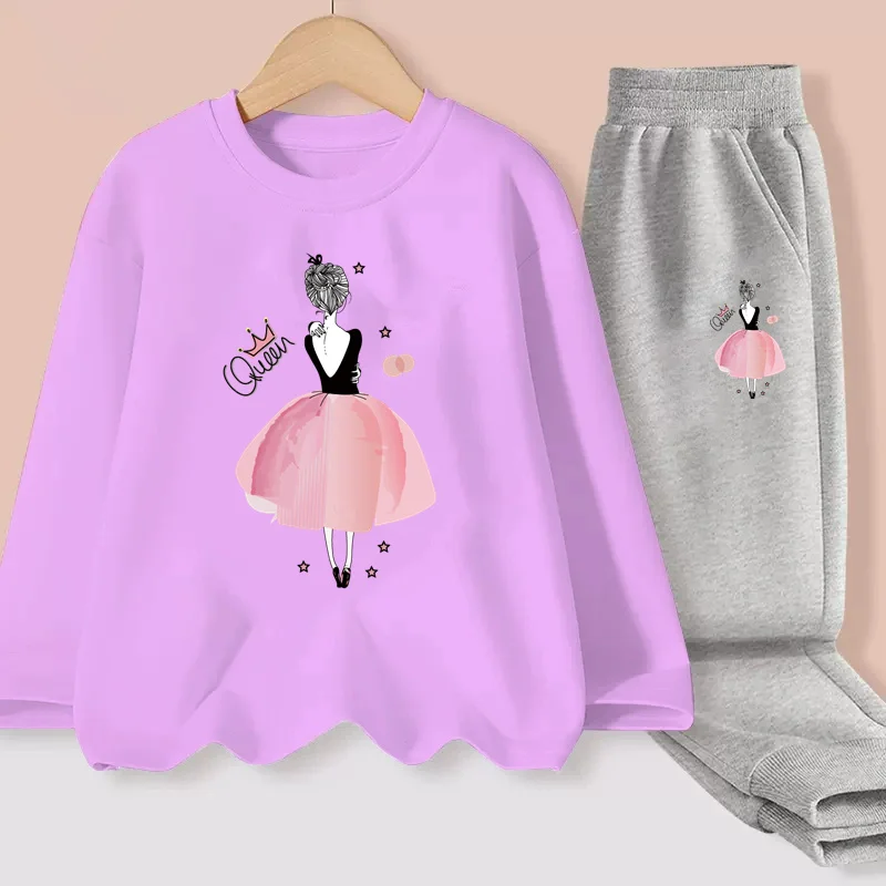 Aimi Lakana Girls Spring Autumn Clothing Ballet Cartoon T-shirt Long Sleeve Cotton Dresses Children Fashion Sets 2PCs