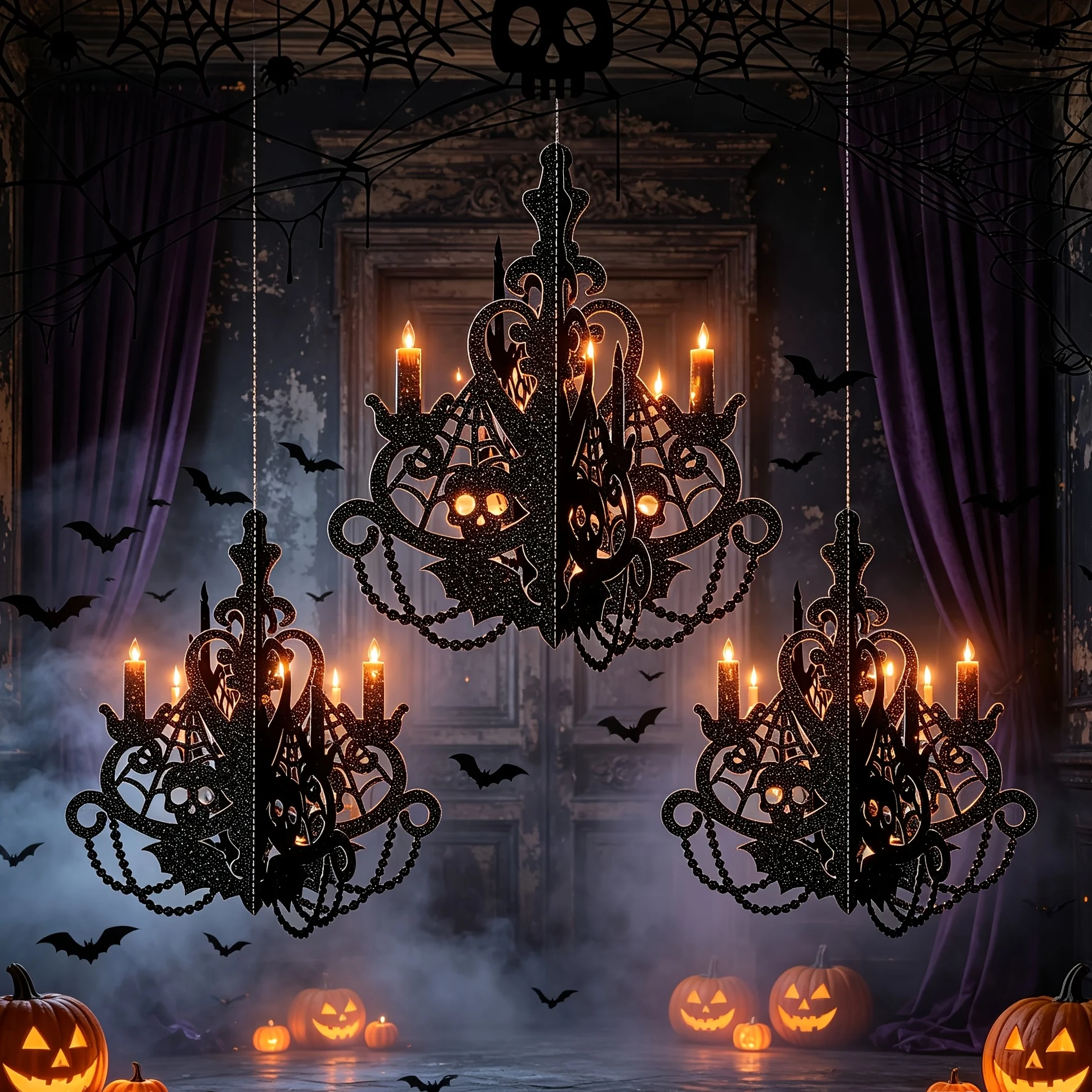 3-teiliges Halloween-Kerzenleuchter-Hängelampen-Set, Deko für gruselige Geisterhäuser, Party-Decken-Hängeornamente, Halloween-Party-Dekoration. – Detail 3