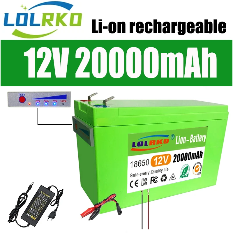 

New 12V 20Ah lithium ion Rechargeable Battery Charger Deep Cycle Battery Pack For Kid Scooters with Built-in BMS Power display