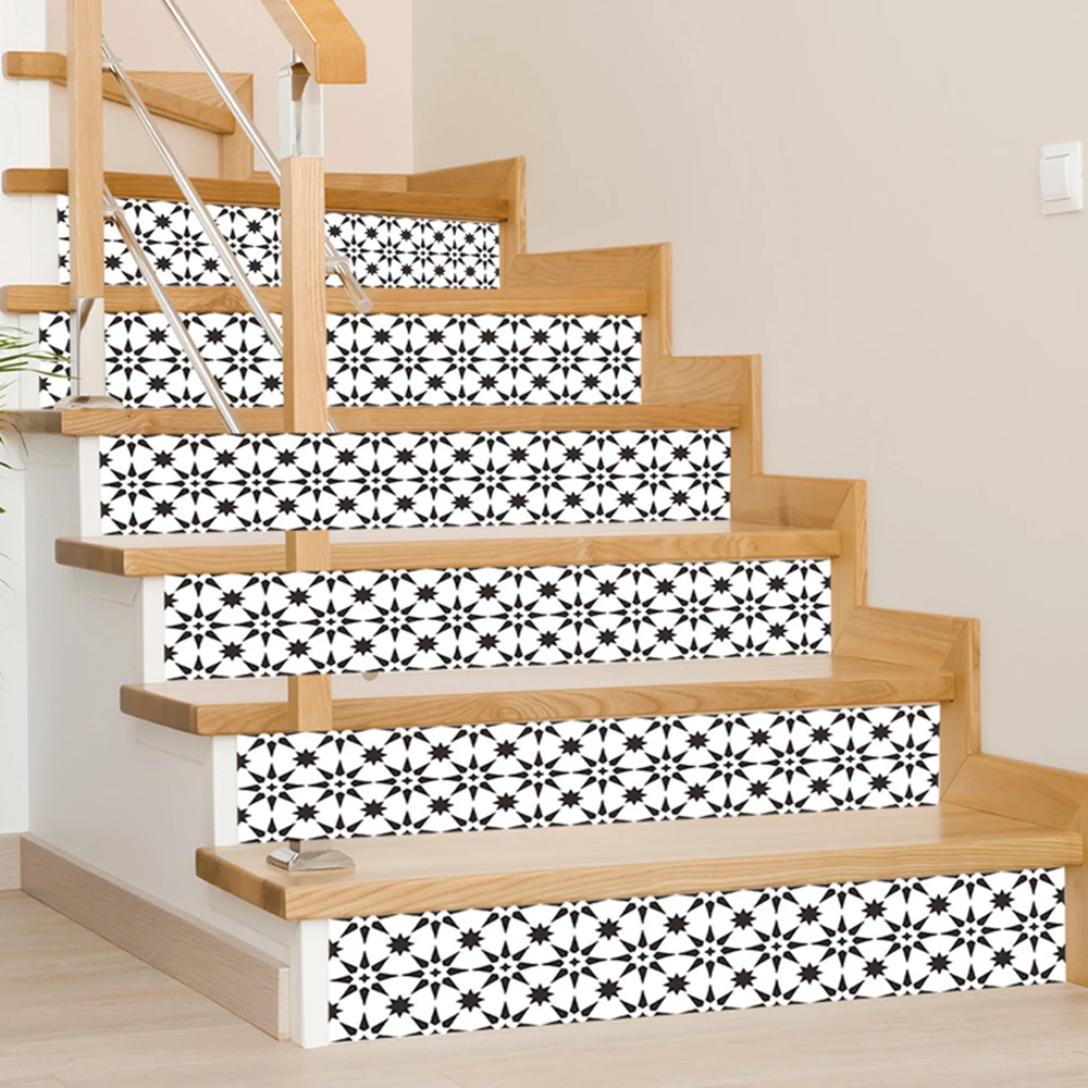 Customizable Moroccan Geometric Tile Stair Riser Stickers 100×18cm Peel & Stick Vinyl Decals for Staircase Renovation Wall Decor