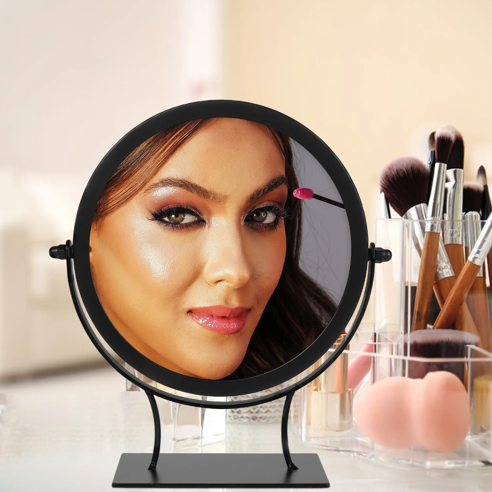 

Desktop Makeup Mirror Iron Frame Rotating Table Mirror Stable Base for Bedroom Living Room Vanity Dressing Table