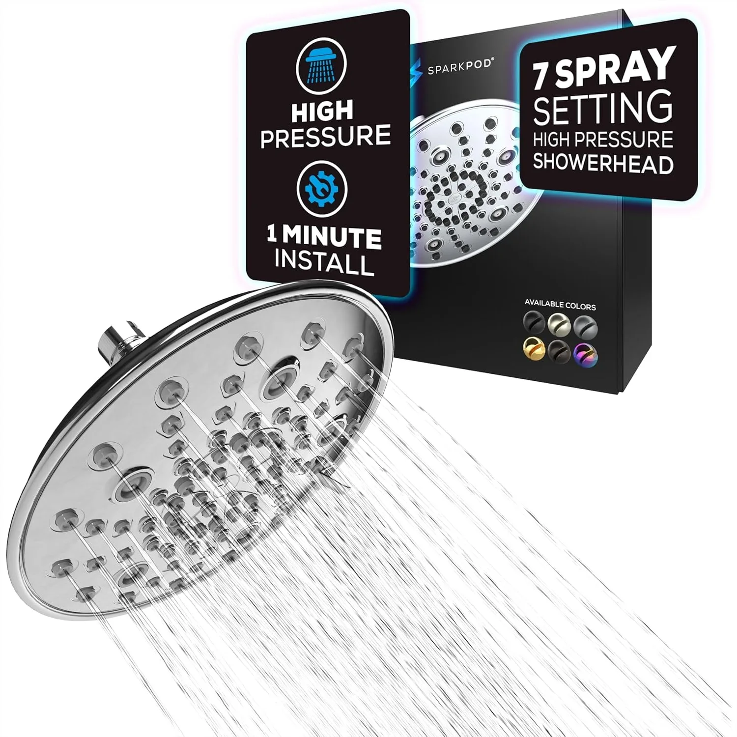

Shower Head 8 Inch Chrome, Adjustable High Flow with Mist Setting, 7 Spray Settings for Bathroom