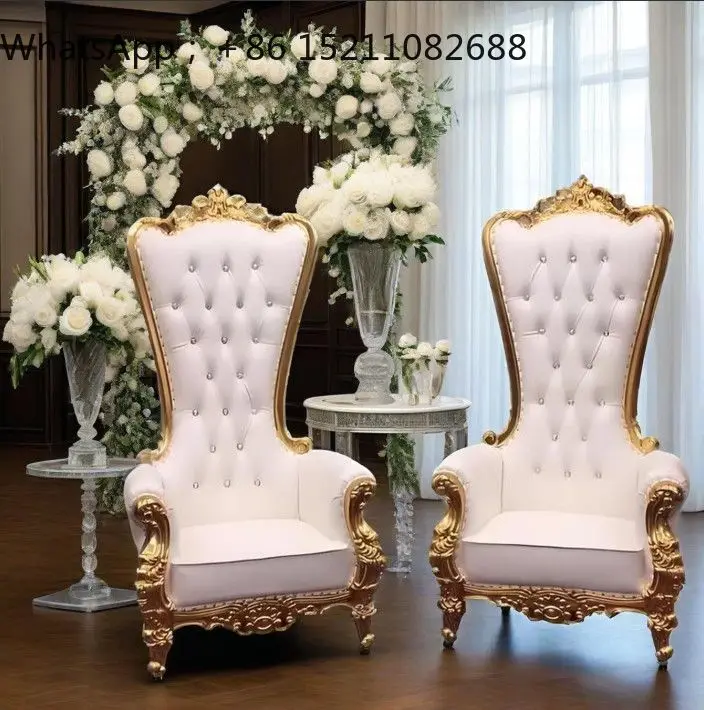 LLY Solid Wood Round Feet High Back King Chair Outdoor Activities Hotel Clubhouse Decorative Chair Wedding Wedding Chair