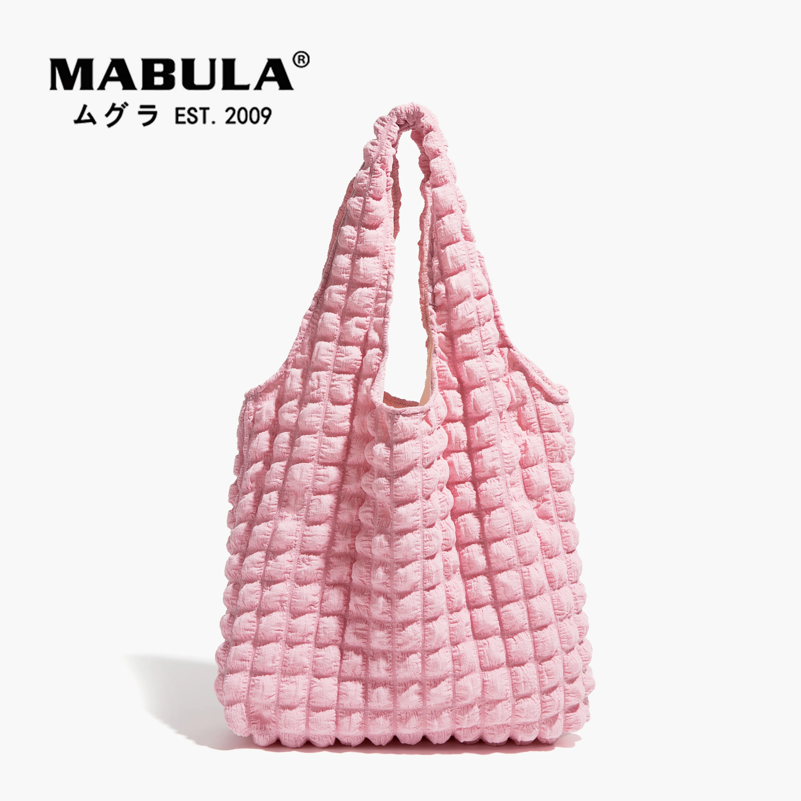 MABULA Korean Bubble Quilted Woman's Tote Bag Lightweight Fashion Cute Pink Shoulder Purse 2023 Trend Casual Lady Daily Handbag