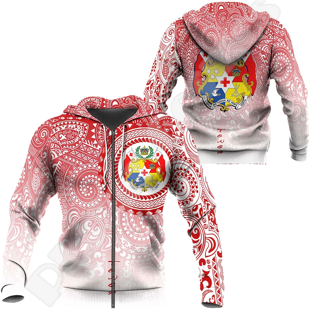 Polynesian Island Tonga Tattoo Country Flag Tribal Retro Tracksuit Harajuku Pullover 3DPrint Streetwear Casual Jacket Hoodies A6