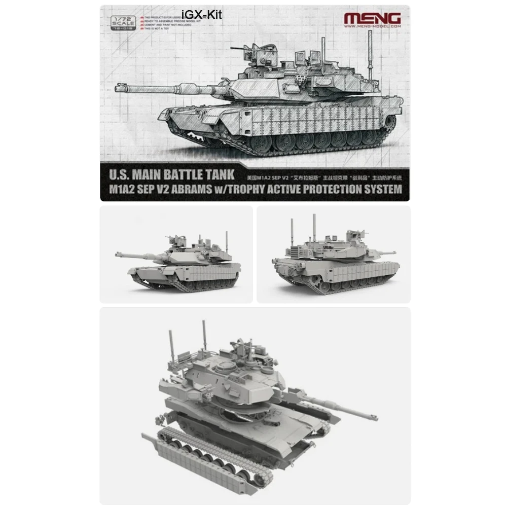 Meng 72-016 1:72 Scale US Main Battle Tank M1A2 SEP V2 Abrams MBT Vehicle Hobby Craft  Plastic Assembly Model Building Kit