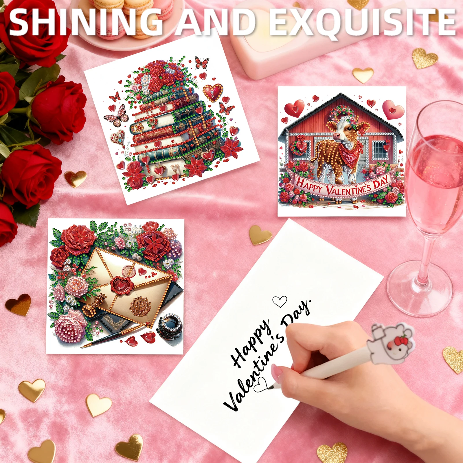 

12Pcs DIY Diamond Painting Greeting Card Set with Envelopes Crystal Painting Art Greeting Cards for Adults Crafts Gift