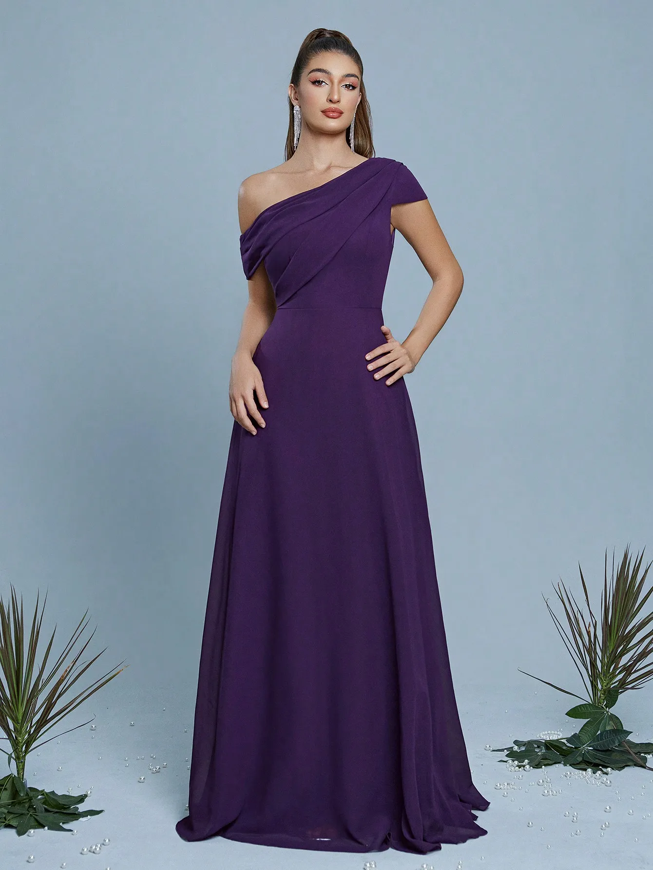 

Mgiacy, Новое поступление, элегантное платье подружки невесты на одно плечо, асимметричное шифоновое длинное платье с рюшами и короткими рукавами