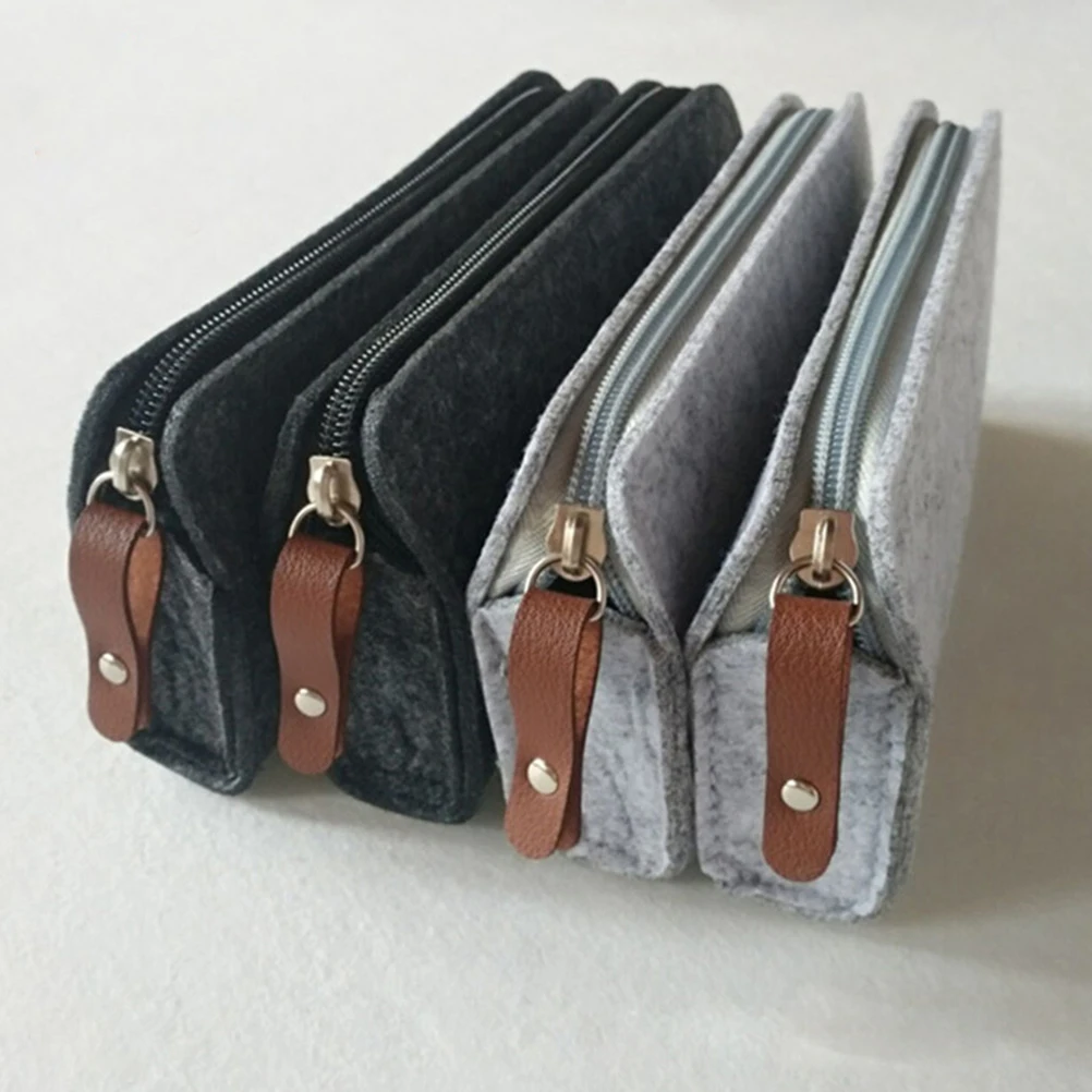 

4pcs Pencil Case Stationery Organizer Felt Material Zipper Pen Bag Pouch Makeup Storage Solution