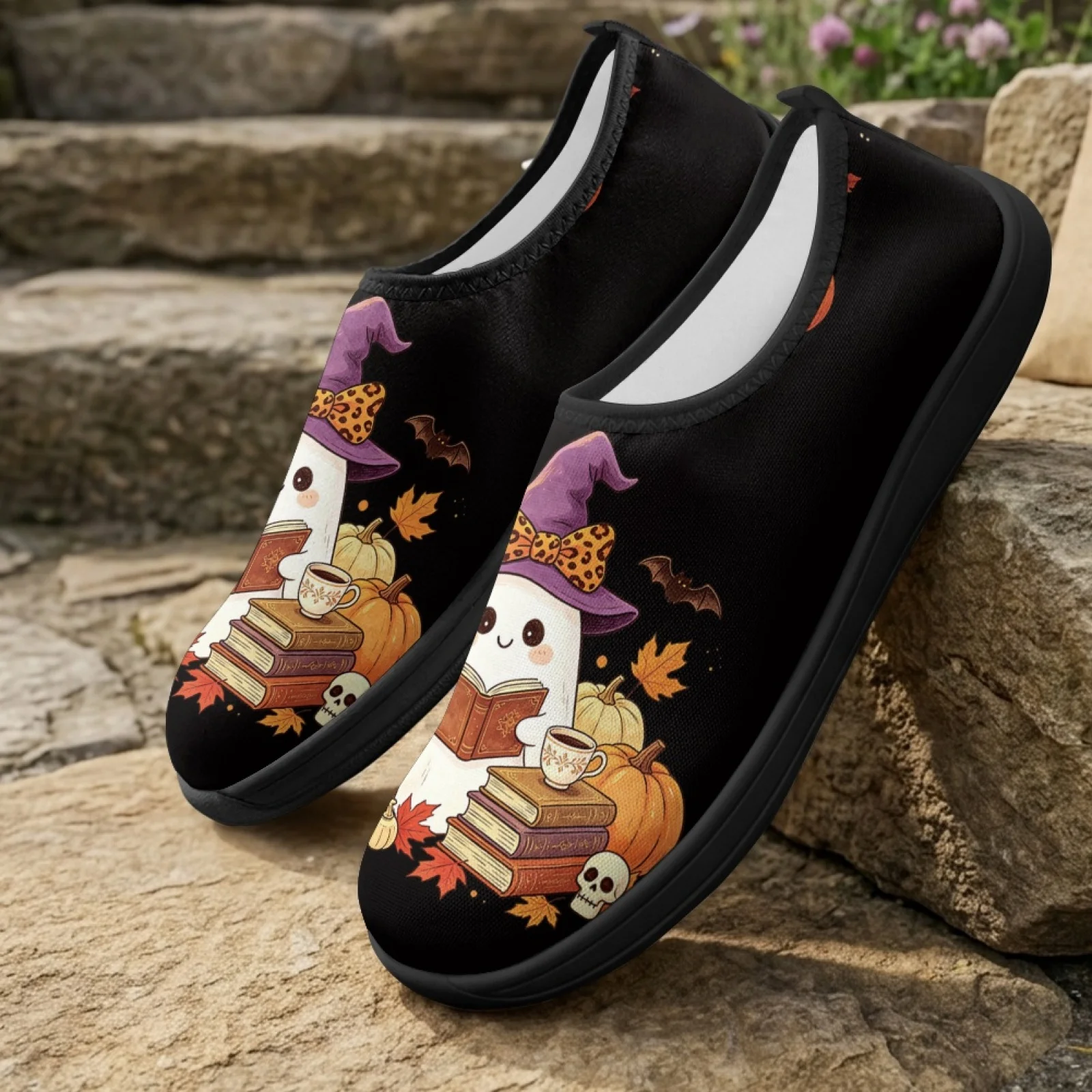 PENSTROLL Halloween Ghost Pumpkin Zero Drop Footwear, Slip on Lightweight Walking Sneakers for Men Running Hiking All Season
