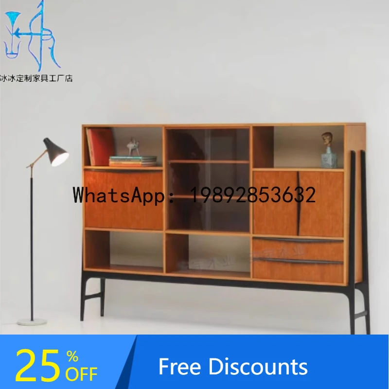 XL Log Art Sideboard Cabinet Vintage Cherry Wood Teak Color Living Room Wine Cabinet