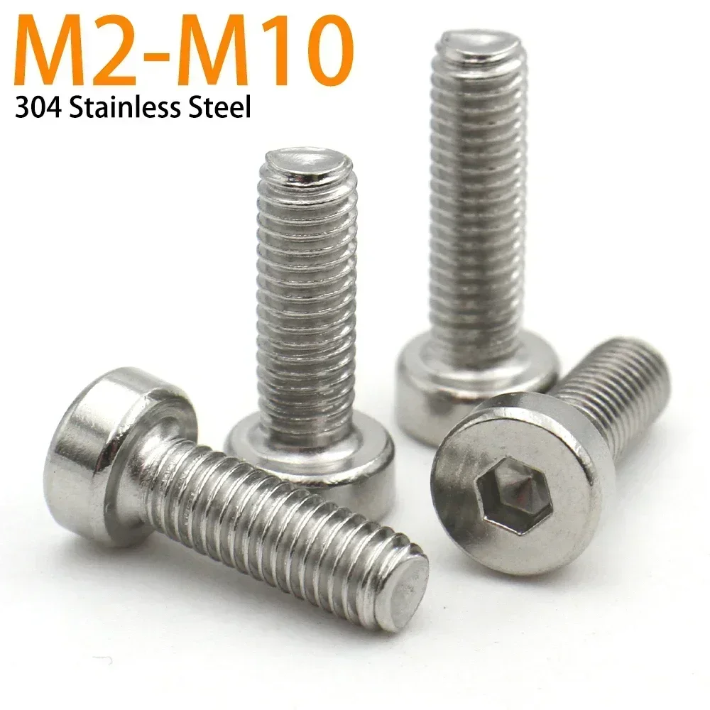 2/5/10/20pcs M2 M2.5 M3 M4 M5 M6 M8 M10 304 Stainless Steel DIN7984 Hex Socket Hexagon Thin Short Low Cap Head Screw Bolt