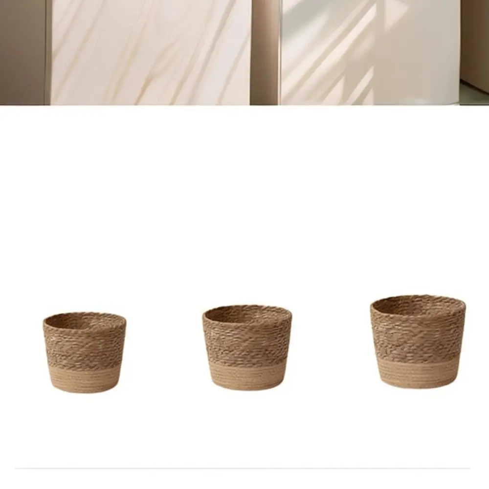 Pastoral Handwoven Grass Flower Pot Natural Seagrass Basket Decorative Plant Container Desktop Organizer Home Decor Box