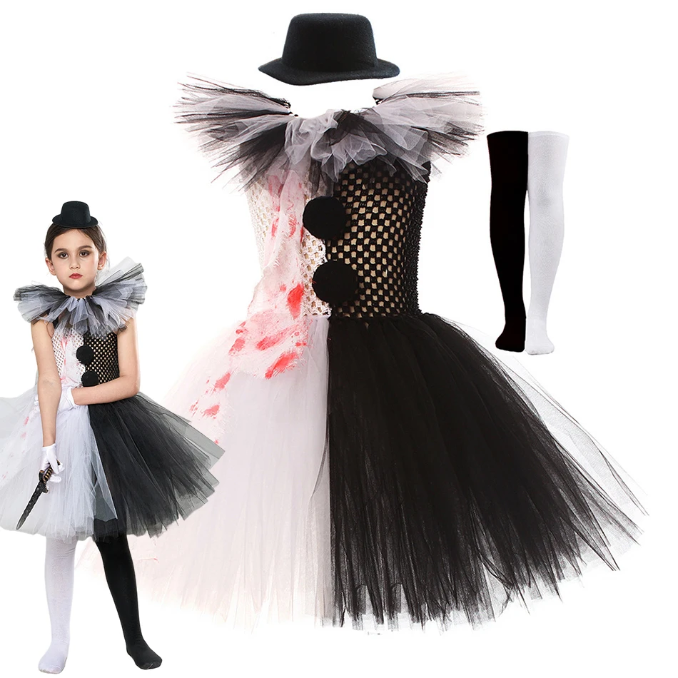 Halloween Girl Cosplay Costume Evil Joker Tutu Girl Carnival Performance Outfits Thriller Dress Up Children Halloween Clothes