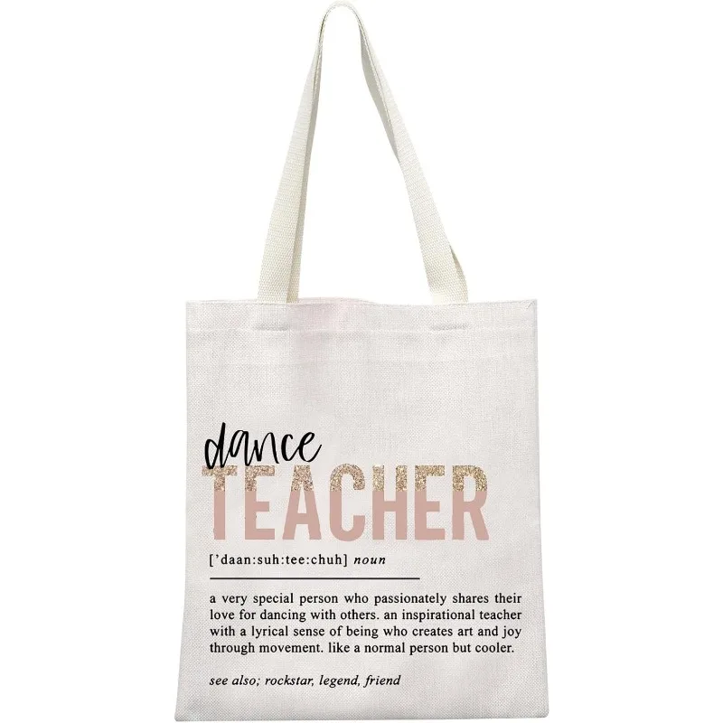 Dance Teacher Definition Quote Canvas Tote Bag Glitter Letter Print Large Reusable Shoulder Shopping Teacher Gift Handbag