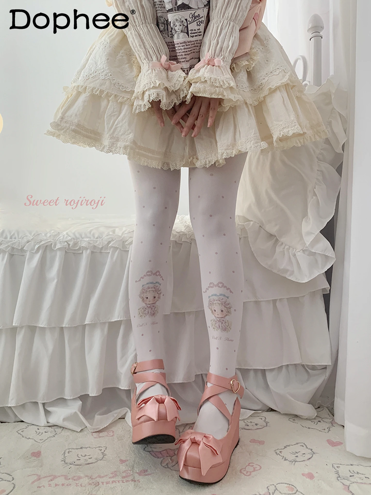 

Japanese Original Lolita Autumn Winter Pantyhose Velvet Print Sweet Girl Cute Doll Feel Tights