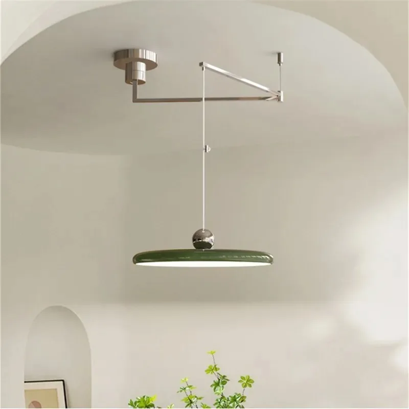 French Rocker Arm Pendant Lights Folding Retractable Ufo Lampshade Living Room Sofas Dining Room Changeable Ceiling Chandeliers