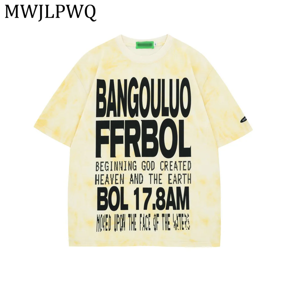 

Футболка с коротким рукавом и принтом MWJLPWQ, мужская, в стиле американского хип-хопа, модная, с эффектом потертости, свободного кроя, нишевая модель для лета 14318