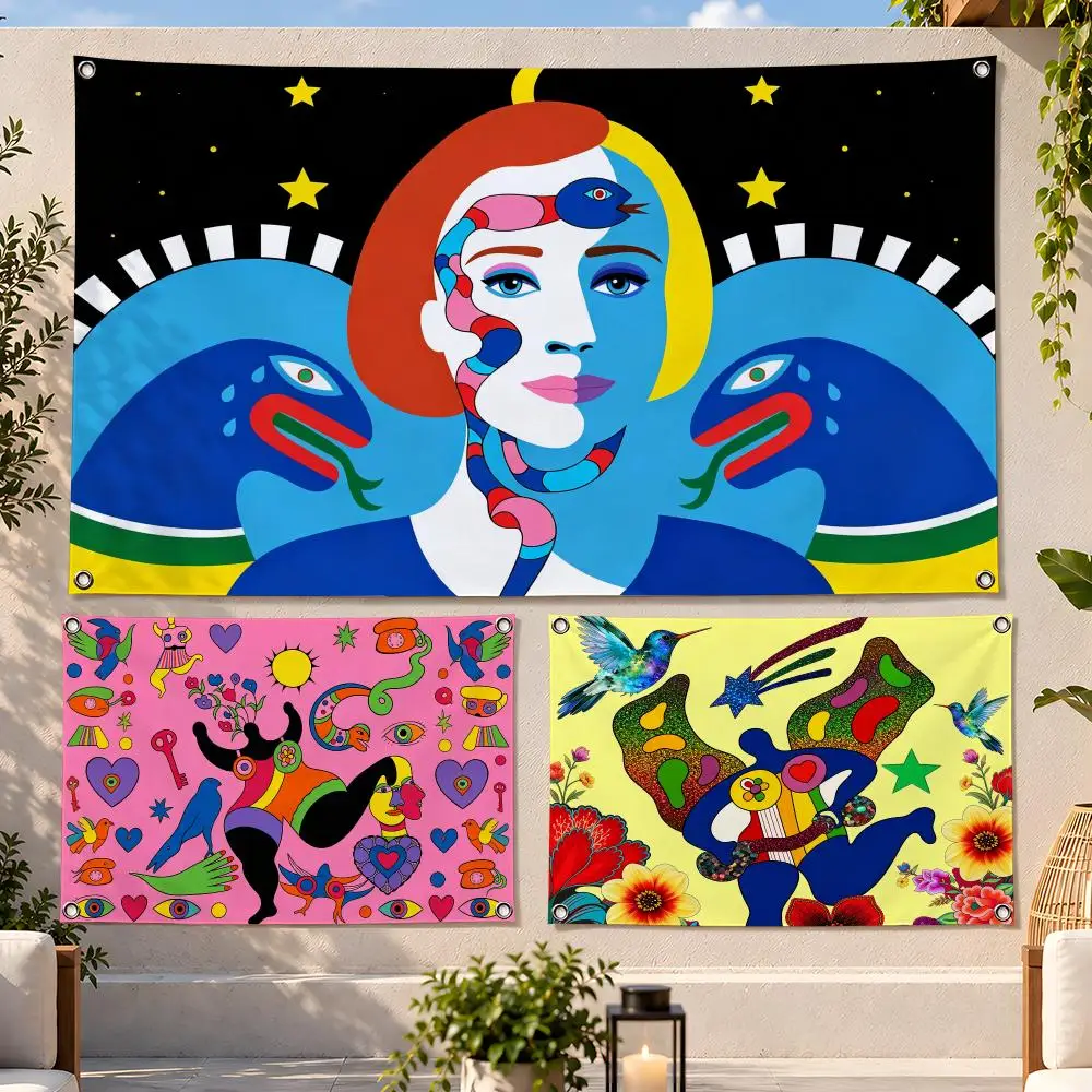 Art Colorful Niki de Saint Phalle Flags Fan Flag Banner Wall Hanging Outdoor Yard Camping Dorm Garage Party Home Decor Gift