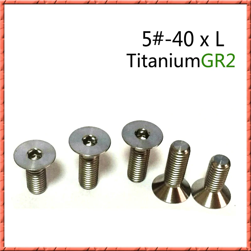 50pcs/Lot 5#-40*L Pure Titanium Hexagon Socket Head Cap Flat Head Screw American Ti Countersunk Head Bolts