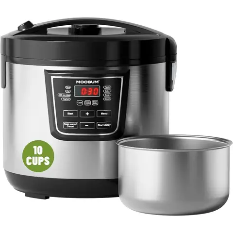 20 Cup Cooked 10 Cup Uncooked Rice Cooker with 8 Functions for Healthy Cooking Featuring Stainless Steel Pot Removable Inner Co