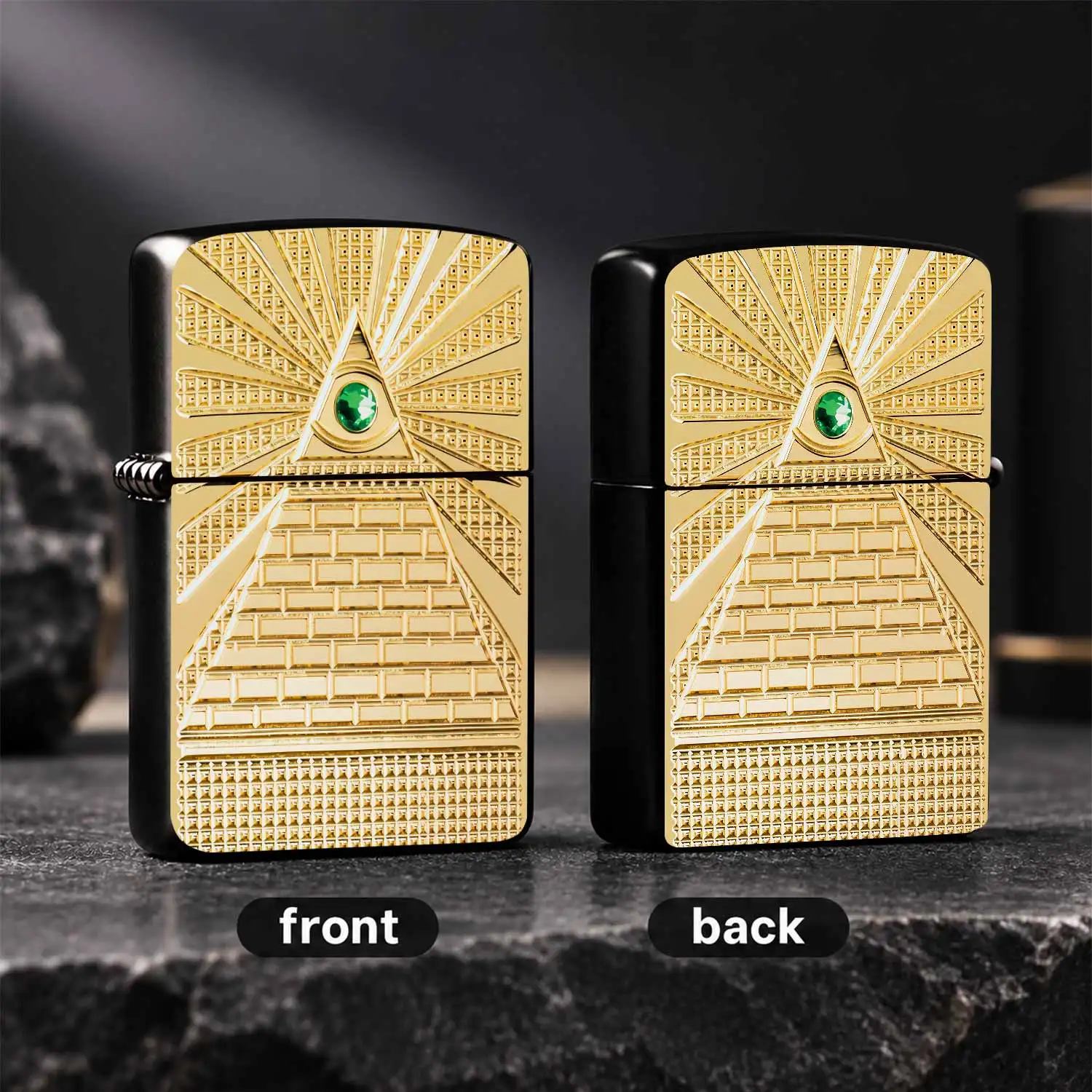 All-Purpose Windproof Lighter, Exquisite Embossed Pyramid With Eye Of Providence Design, Luxurious Glossy Golden Finish, Durable Portable Accessory For Daily Use, Travel, Home And Outdoor Occasions, Ideal Unique Gift C A Humorous And Intere