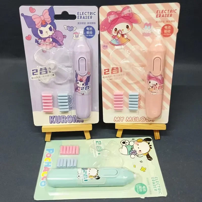 New Sanrio Electric Eraser Pencil No Mark Art Painting Mymelody Kuromi Protable Automatic Eraser Student Supplies With Fan