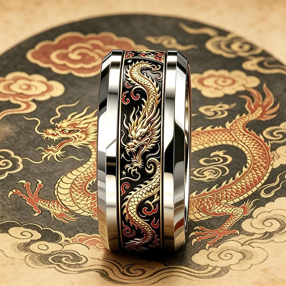 Cooler, imposanter Glücksdrachenring im Retro-Punk-Stil aus Edelstahl für Männer, Rock-Biker-Schmuck, Anillos Hombre – Detail 5
