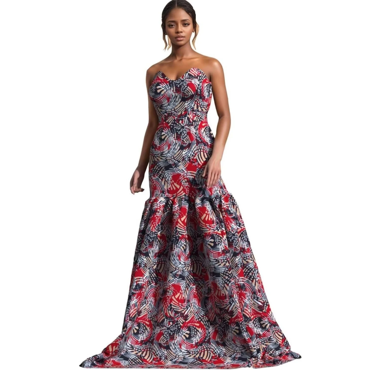 

Strapless Sexy Floor-Length Dresses for Women African Women Wedding Wax Cotton Off Shoulder Dress Ankara Print WY5479