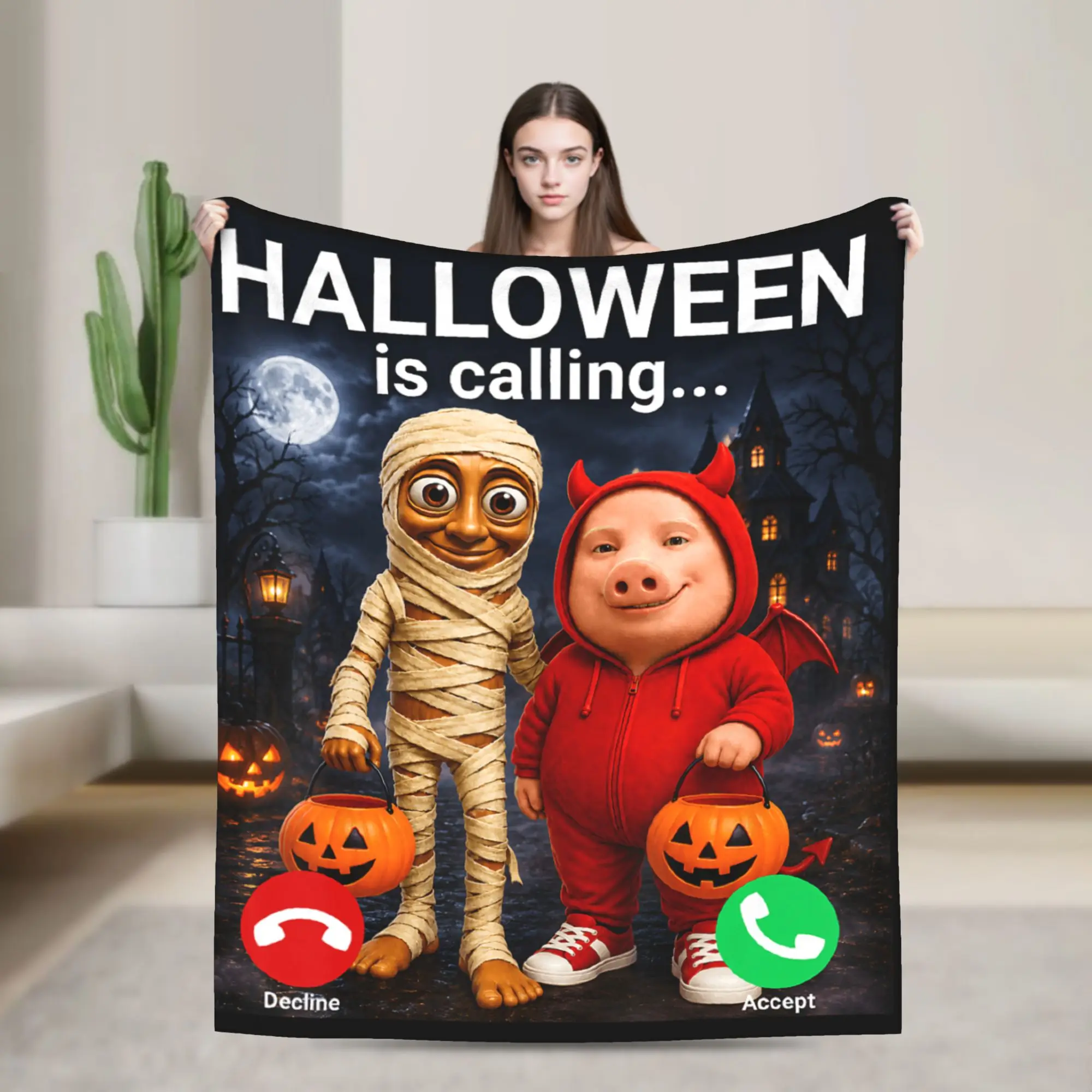 Soft Comfy Blanket Plane Travel Halloween Tung Tung Tung Sahur John Pork Throw Blanket Novelty  Bedspread For Chair Sofa Bed