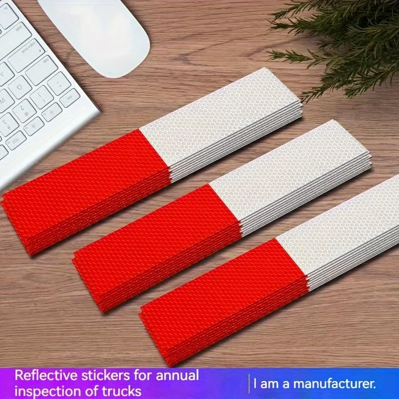 10 pcs car red and white reflective stickers, reflective strips, annual inspection vehicle safety, and night warning sign film
