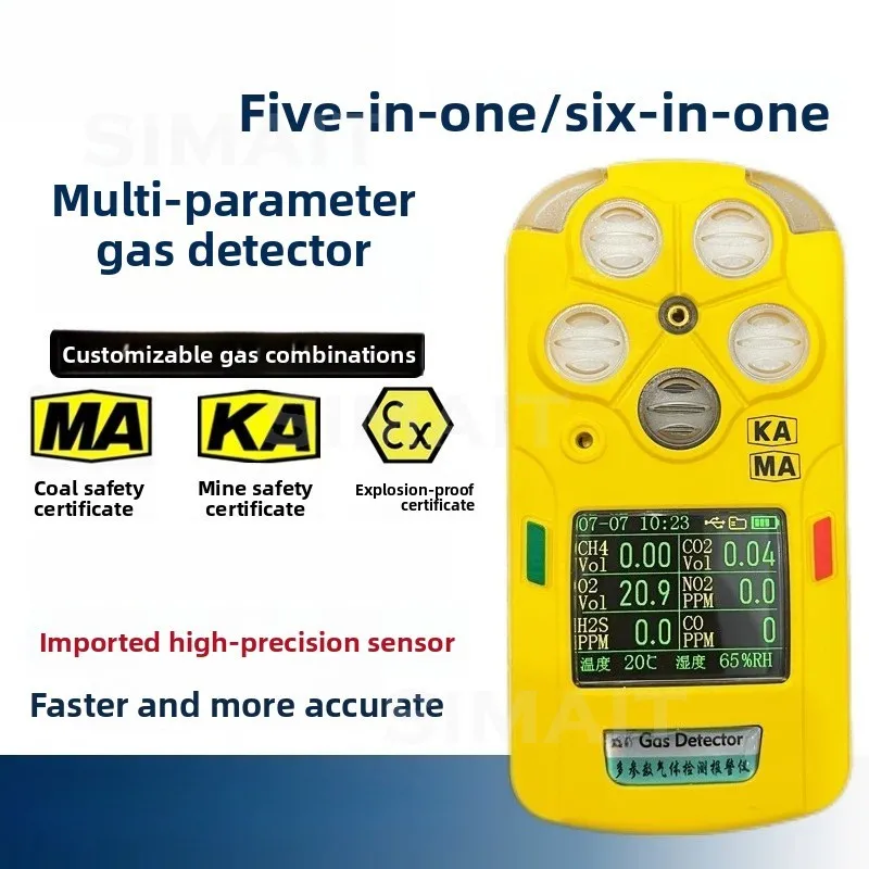 

5-in-1 Gas Detector, Portable 6-in-1 Gas Detector, Mine Multi-Parameter Gas Analyzer