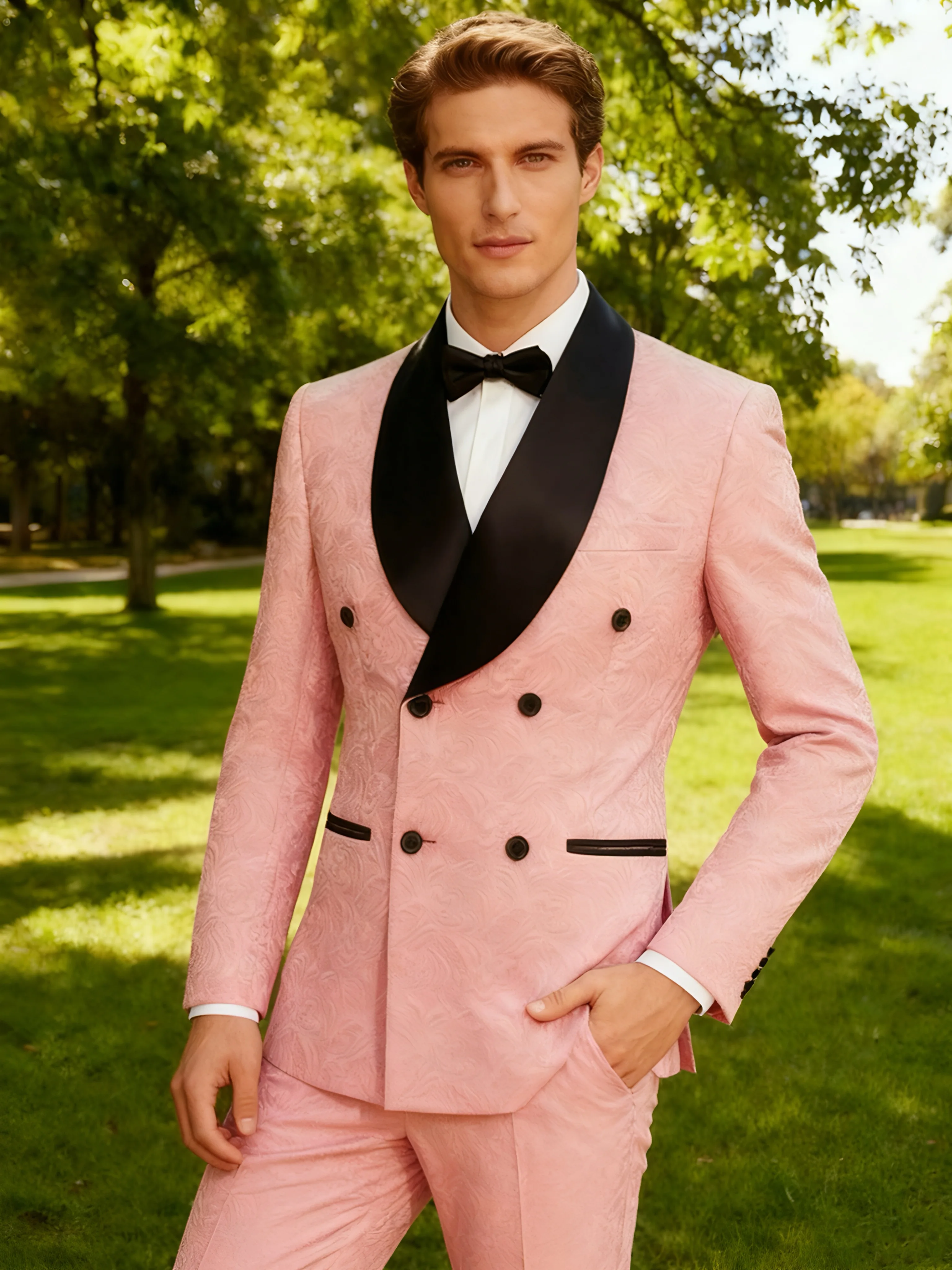 

Men's 2-piece slim-fitting floral tuxedo suit, paisley pattern lapel single-button single-breasted suit jacket and pants set sui