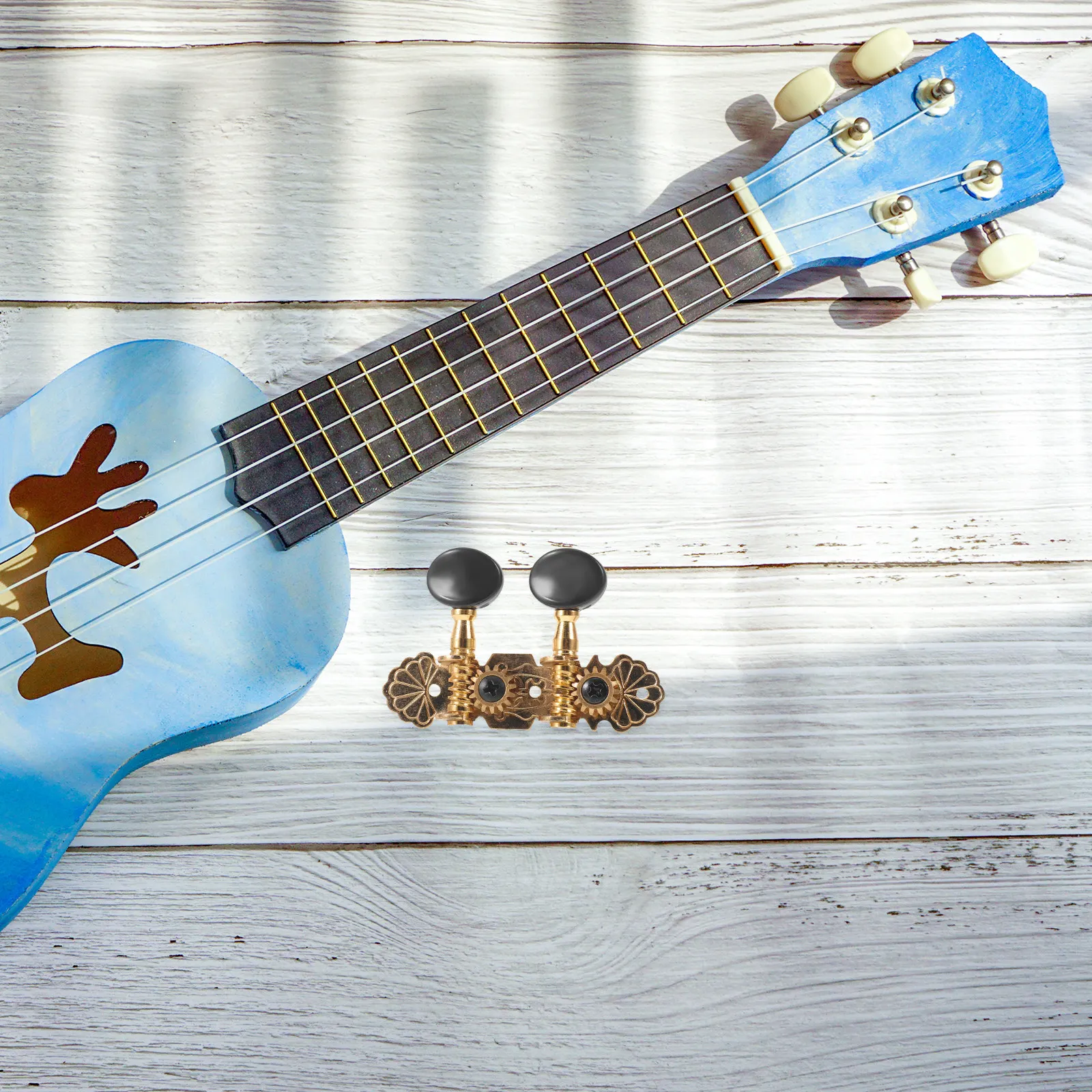 1Set Vintage Brass Ukulele Tuning Peg Knobs with Dual-Hole Mounting for Soprano Baritone Acoustic Guitar Classical Tuner view 3