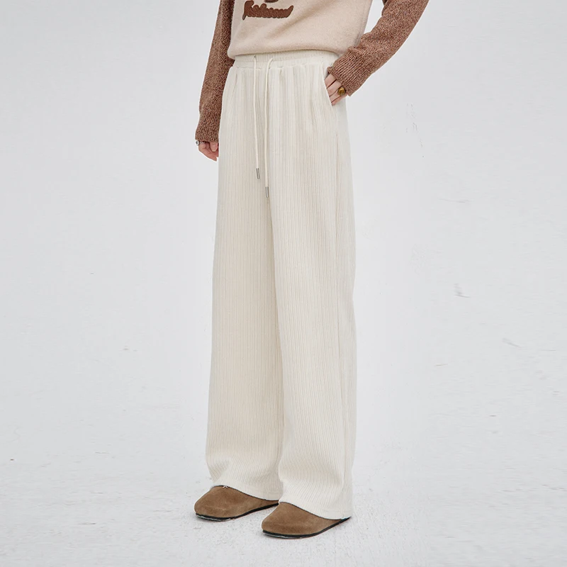 ELFSACK 2025 Winter New Arrivals Classic Slim Fit Solid Color Elastic Drawstring Long Pants For Woman