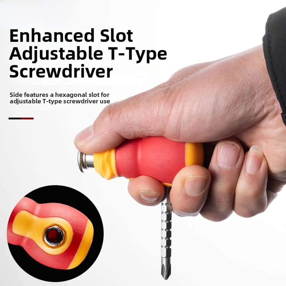 High Carbon Steel Magnetic Insulated 2 In 1 Slotted Screwdriver Short Handle Cross Screwdriver Multifunctional Hand Tool