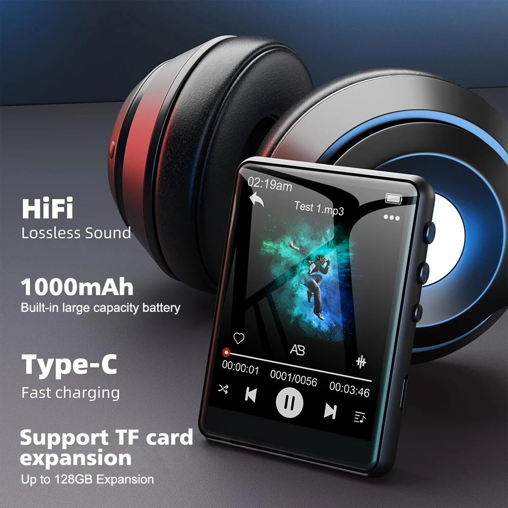 2.4 Inch Full Screen Touch MP4 Player BT5.4 Lossless Music Stereo Speaker HD HiFi Mini MP3 Walkman with Speaker recorder E-book