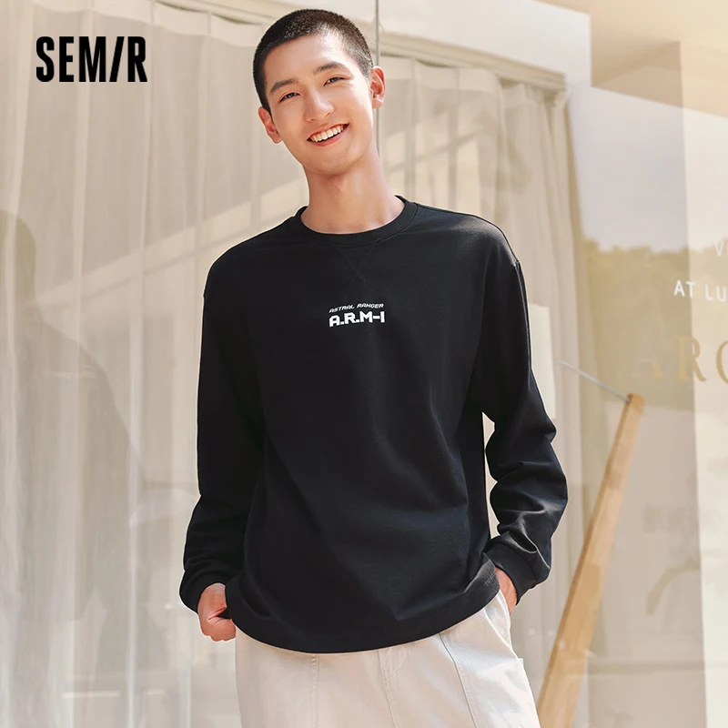 

Мужская футболка Semir с длинным рукавом, тяжелый свободный повседневный базовый топ, новинка 2023 года, осенняя универсальная повседневная одежда